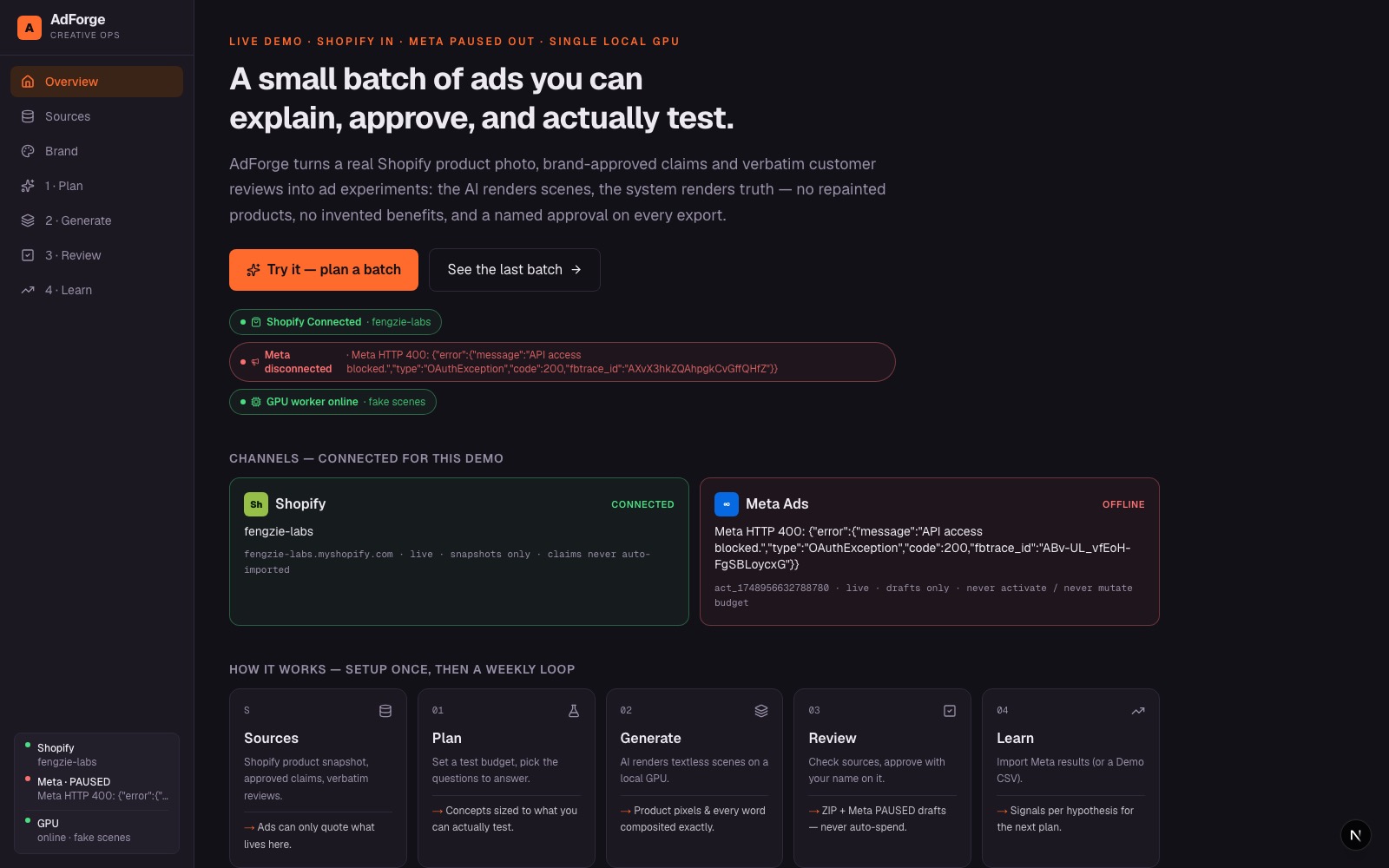 ForgeOps overview dashboard